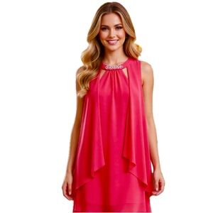 New York Fashions Dress with beaded neckline NWT SIZE 12 SLNY hot pink/Coral